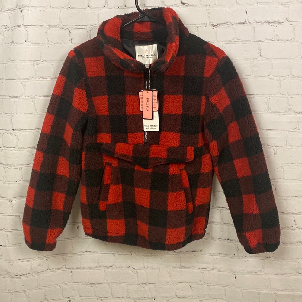 Urban Republic girls Buffalo check Sherpa coat